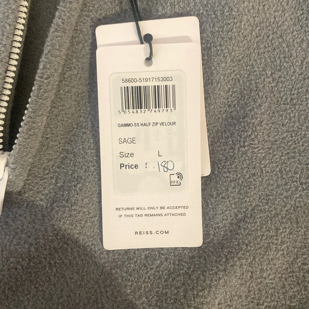 Mens Reiss gammo velour‎ half zip shirt sage Large NWT - Picture 5 of 8